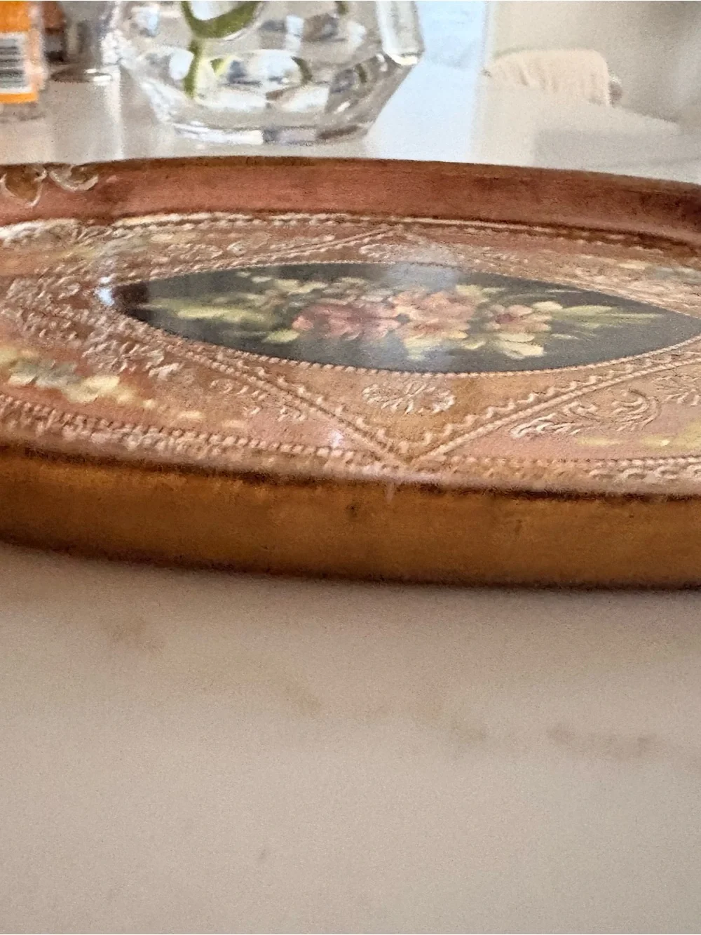 Vintage Florentine Hand Painred Decorative Floral Hand-Painted Oval Tray